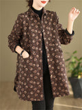 All-Over Floral Print Lapel Mid Length Coat for Lady