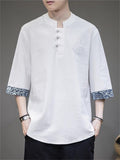 Retro Totem Embroidery Half Sleeve Linen Shirt for Men