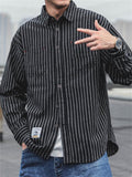 Men's Stylish Lapel Chest Pocket Button Pinstripe Shirt