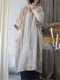 Summer Linen Tie-Dye V Neck Cross Strap Long Dress for Women