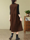 Women's Crew Neck Button Up Sleeveless Mid-Length Dress