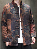 Men's Stand Collar Button Up Vintage Printed Tang Suit Jacket