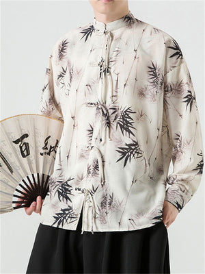 Men's Chinese Style Bamboo Leaf Shadow Linen Shirt