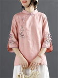 Chinese Ancient Style Floral Embroidery Knot Button Shirt for Women