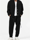 Men's Simple Oversized Drawstring Hem Shirt + Baggy Pants