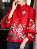 Women's Flower Embroidery Cheongsam Shirt