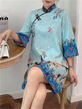 Loong Print Qipao Midi Dress for Ladies