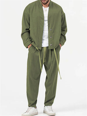 Men's Simple Oversized Drawstring Hem Shirt + Baggy Pants