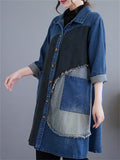 Women's Stylish Patchwork Lapel Single-Breasted Blue Denim Jacket