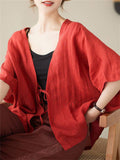 Ladies Summer Casual Lace-Up Batwing Sleeve Shirts