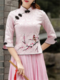 Female Magpie & Plum Blossom Embroidered Shirt