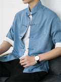 Male Embroidered Contrast Color Chinese Style Shirts