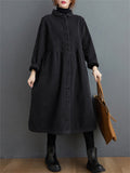 Long-sleeved Thick Single-breasted Corduroy Long Coats for Women