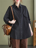 Trendy Lapel Chest Pocket Oversized Button Female Shirt