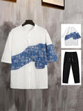 Half Sleeve Spliced Shirt & Pants Summer Two-piece Sets for Men