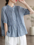 Women's Literary Thin Cotton Linen Short-sleeved Shirts