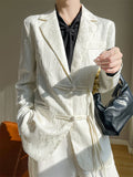 Vogue Satin Jacquard Notched Collar Tassel Jacket for Women