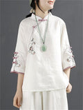 Chinese Ancient Style Floral Embroidery Knot Button Shirt for Women