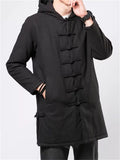 Men's Hooded Cotton Linen Mid-length Cotton Coats Solid Tang Suit