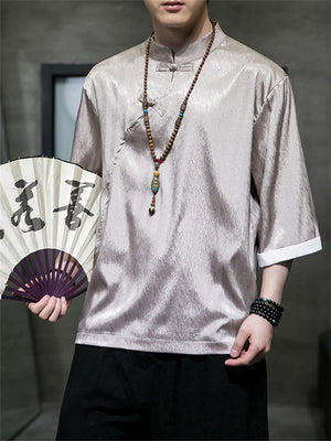 Chinese Style Jacquard Short-sleeved T-shirts for Men