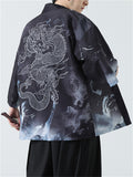 Crane Loong Lotus Print Male Traditional Chinese Shirt