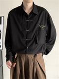 Bamboo Leaf Embroidery Metal Button Men's Vintage Shirt