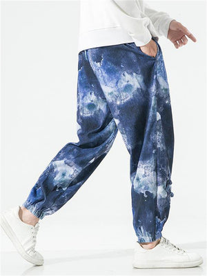 Male Loose Fit Drawstring Tie Dye Print Pants