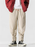 Men's Striped Textured Knot Button Ankle Tie Pants