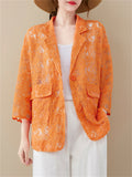 Women's Elegant Floral Lace Hollow Out Lapel Blazer