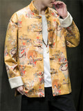 Men's Tang Dynasty Print Faux Suede Jacket