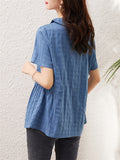 Women's Plaid Loose V-Neck Short Sleeve Plus Size Shirt