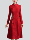 Female Oblique Placket Back Zip Cheongsam Dress