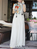 Female Cotton Linen Ethnic Style Embroidered Floral Dress