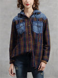 Women's Vintage Plaid Detachable Hood Long Sleeve Shirt