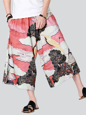 Men's Summer Ancient Style Painting Oversized Cropped Pants