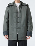 Men's Warm Tang Suit Style Quilted Coat with Detachable Hood