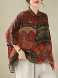 Ladies 3/4 Sleeve Ethnic Style Print Vintage Comfy Shirts