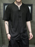 Men's V-neck Solid Jacquard Cotton Linen T-shirts