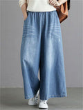 Women's Spring Summer Elastic Waist Wide Leg Jeans