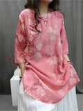 Female Lightweight Summer 3/4 Sleeve Flower Print Shirts