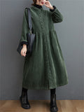 Long-sleeved Thick Single-breasted Corduroy Long Coats for Women