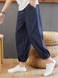 Soft Pure Cotton Ankle-Tied Stripe Lantern Pants for Men