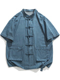 Summer Denim Short Sleeve Tang Suit Shirt for Men