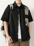 Cute Bear Print Half-Sleeve Lapel Shirt for Male