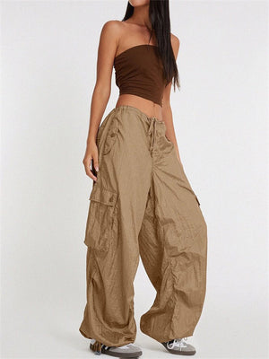 Summer High Waist Drawstring Baggy Cargo Pants for Women