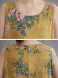 Chinese Rose Print Retro Yellow Tank Dress for Women