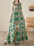 Women's Boho Style Round Neck Sleeveless Printed Dress