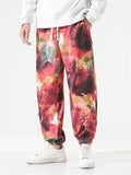 Male Loose Fit Drawstring Tie Dye Print Pants