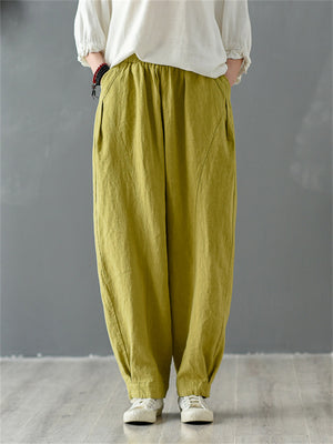 Women's Leisure Natural Linen Elastic Waist Relaxed Pants