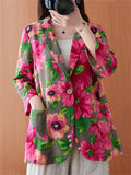 Women's Beautiful Rose Red Floral One Button Blazer